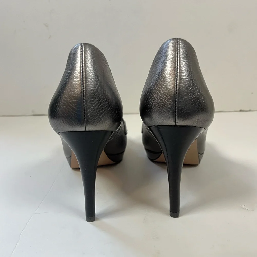 Coach Metallic Silver Leather Platform Loafers Size 6.5 B - Picture 4 of 12